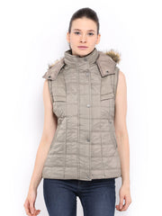 Fort Collins Women Beige Padded Sleeveless Jacket