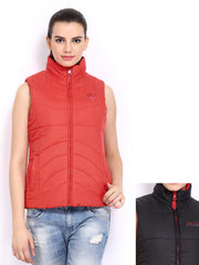 Fort Collins Women Red &amp; Black Padded Sleeveless Reversible Jacket