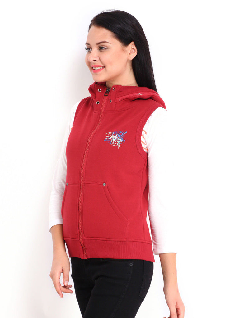 Fort Collins Women Red Sleeveless Hooded Sweatshirt