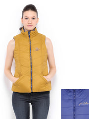 Fort Collins Women Blue &amp; Mustard Yellow Padded Reversible Jacket