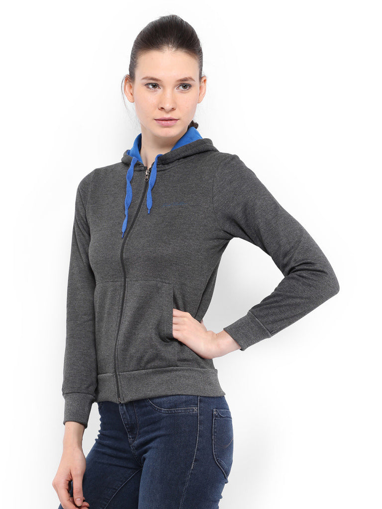 Fort Collins Women Dark Grey Melange Hooded Sweatshirt
