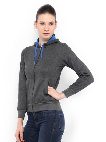 Fort Collins Women Dark Grey Melange Hooded Sweatshirt