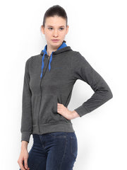 Fort Collins Women Dark Grey Melange Hooded Sweatshirt