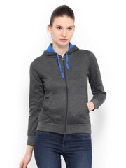 Fort Collins Women Dark Grey Melange Hooded Sweatshirt