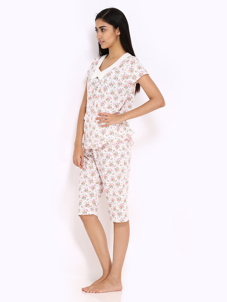 Fort Collins Women White Floral Print Lounge Set NS 001