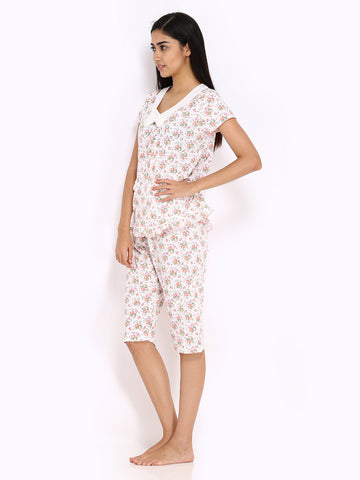 Fort Collins Women White Floral Print Lounge Set NS 001