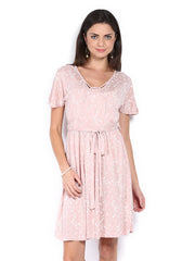French Connection Light Pink &amp; White Printed Fit &amp; Flare Dress