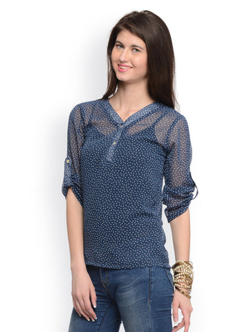 GRITSTONES Women Blue Polka Dot Print Top