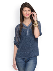 GRITSTONES Women Blue Polka Dot Print Top