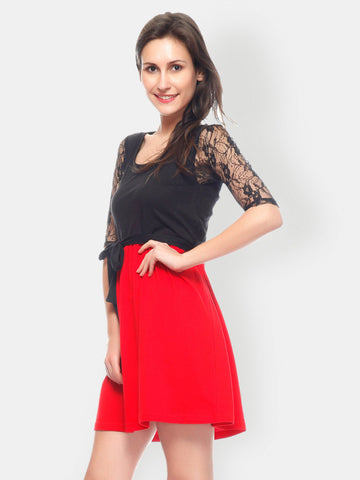 Gritstones Black &amp; Red Fit &amp; Flare Dress