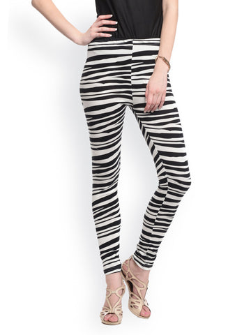 GRITSTONES Women White &amp; Black Printed Leggings