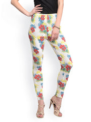 GRITSTONES Women White Floral Print Ankle-Length Leggings