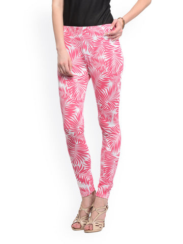 GRITSTONES Women White &amp; Pink Printed Leggings