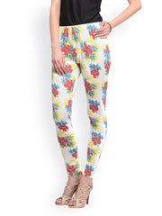 GRITSTONES Women White Floral Print Ankle-Length Leggings