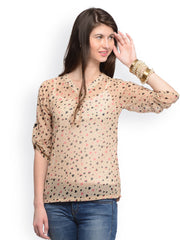 GRITSTONES Women Beige Heart Print Top