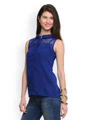 GRITSTONES Women Blue Sheer Top