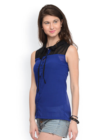GRITSTONES Women Blue &amp; Black Sheer Top