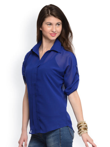 GRITSTONES Women Royal Blue Sheer Top