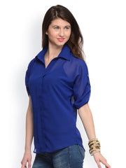 GRITSTONES Women Royal Blue Sheer Top