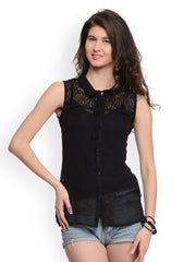 GRITSTONES Women Black Sheer Top