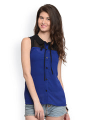 GRITSTONES Women Blue &amp; Black Sheer Top