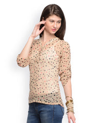GRITSTONES Women Beige Heart Print Top