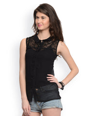 GRITSTONES Women Black Sheer Top