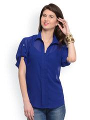 GRITSTONES Women Royal Blue Sheer Top