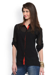 GRITSTONES Women Black Sheer Shirt