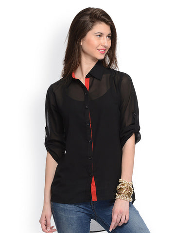 GRITSTONES Women Black Sheer Shirt