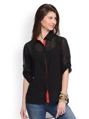 GRITSTONES Women Black Sheer Shirt