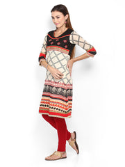 Gili Women Beige &amp; Black Printed Kurta