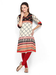 Gili Women Beige &amp; Black Printed Kurta