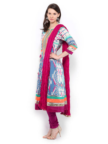 Gili Women Multicoloured Printed Anarkali Churidar Kurta with Dupatta