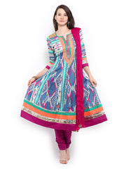 Gili Women Multicoloured Printed Anarkali Churidar Kurta with Dupatta