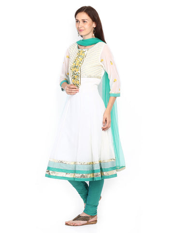 Gili Women Off-White &amp; Green Churidar Kurta with Dupatta