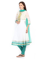 Gili Women Off-White &amp; Green Churidar Kurta with Dupatta