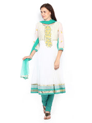 Gili Women Off-White &amp; Green Churidar Kurta with Dupatta