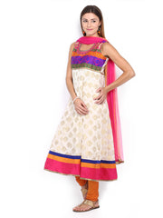 Gili Women Off-White &amp; Orange Anarkali Churidar Kurta with Dupatta