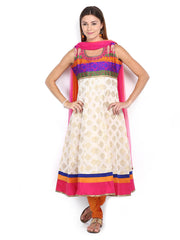 Gili Women Off-White &amp; Orange Anarkali Churidar Kurta with Dupatta