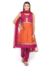 Gili Women Orange &amp; Magenta Printed Churidar Kurta with Dupatta