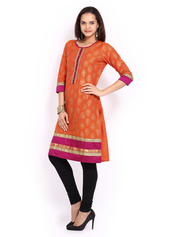 Gili Women Orange Printed Kurta