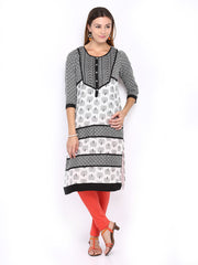 Gili Women White &amp; Black Printed Kurta