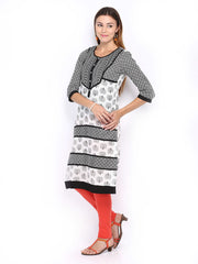 Gili Women White &amp; Black Printed Kurta