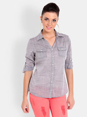 Gipsy Women Grey Melange Shirt