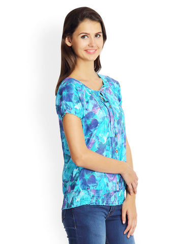 Gipsy Women Blue Floral Print Top