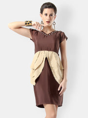 Glam and Luxe Brown Peplum Dress