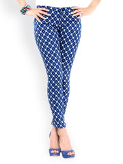 Glam and Luxe Women Blue &amp; White Printed Slim Fit Jeans