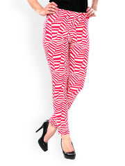Glam and Luxe Women Red &amp; White Printed Slim Fit Jeggings