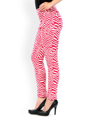 Glam and Luxe Women Red &amp; White Printed Slim Fit Jeggings